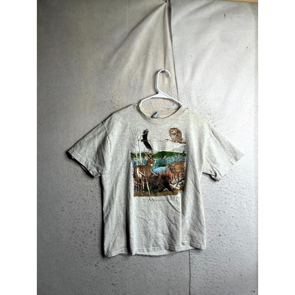 Cal Cru T-Shirt Mens Medium Gray Bridger Fur Co Montana Animal Graphic Cotton